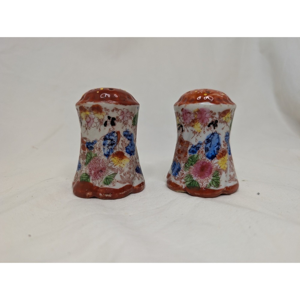 Vintage Japanese Salt Pepper Shakers Noritake Nippon Pair Porcelain‎ Geisha Ware